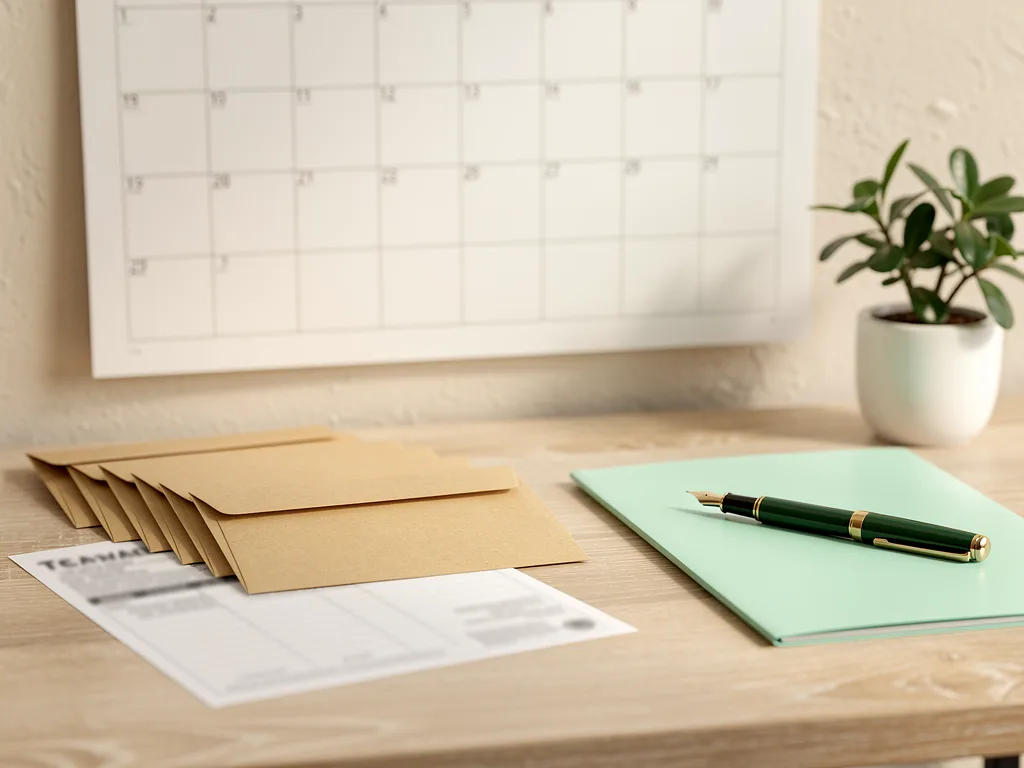 Payroll preparation materials — calendar and pay envelopes